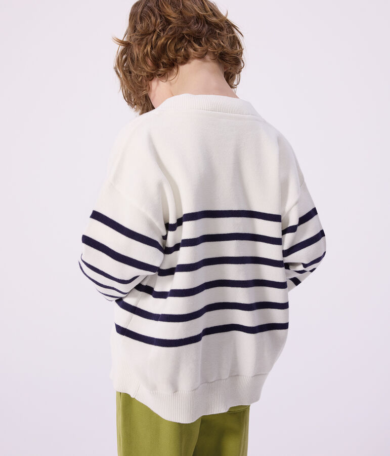 Cardigan enfant en coton ray&eacute; bleu MILK/ SOIR