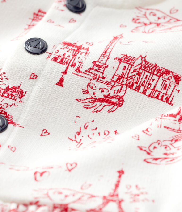 Robe manches courtes en molleton b&eacute;b&eacute; fille blanc/rouge