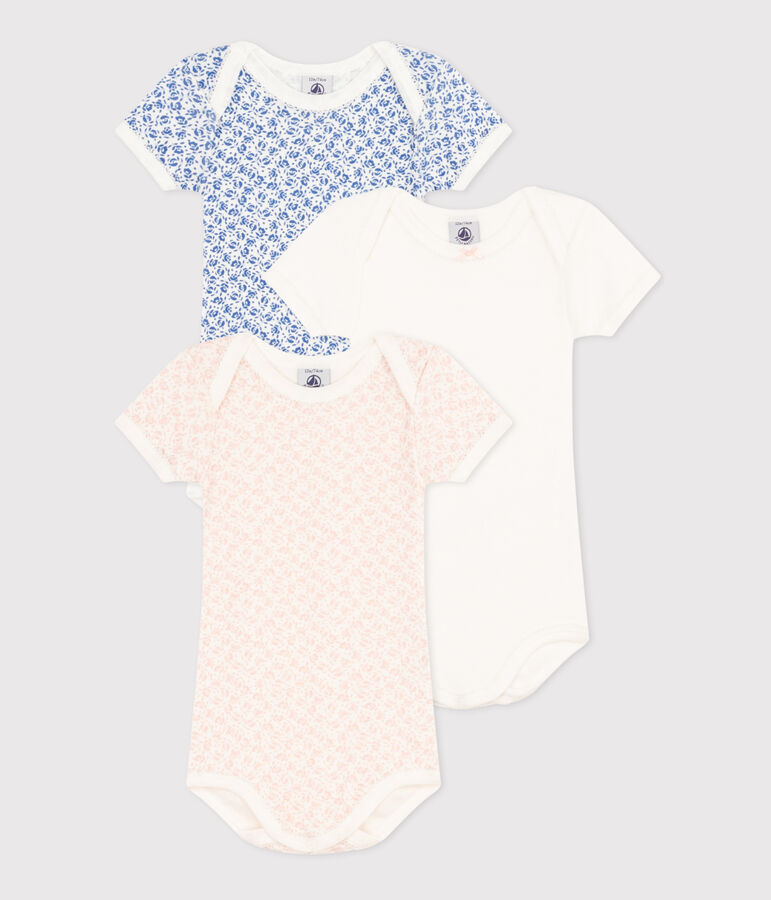 Lot de 3 bodies manches courtes fleurs en coton b&eacute;b&eacute; variante 1