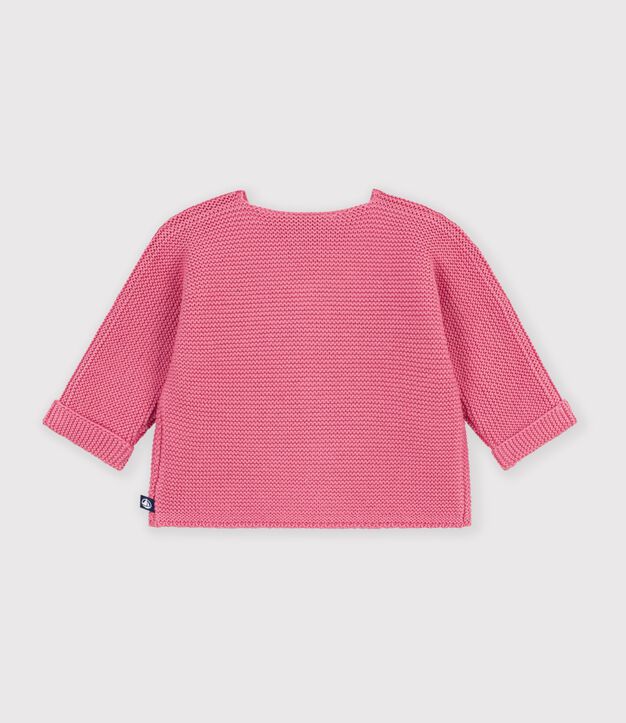 Cardigan b&eacute;b&eacute; tricot point mousse en coton uni rose