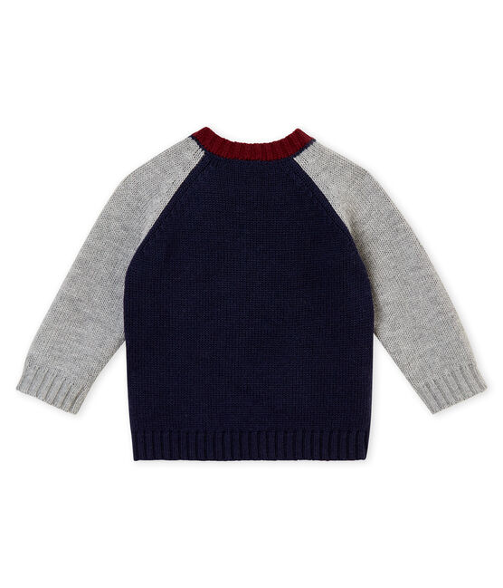 Pull tricot laine et coton bébé garçon bleu SMOKING/gris SUBWAY