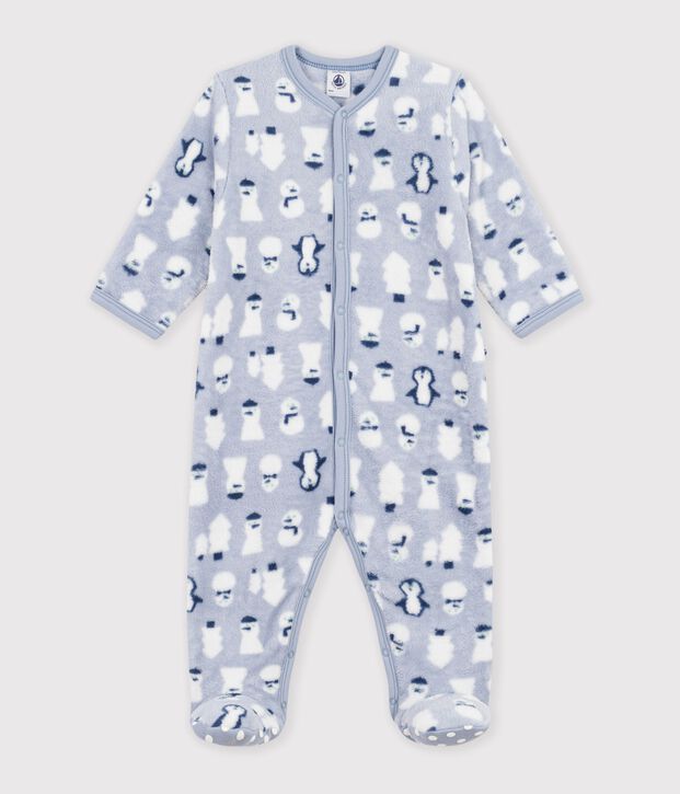 Surpyjama b&eacute;b&eacute; en polaire imprim&eacute; bonhomme de neige bleu/multicouleur