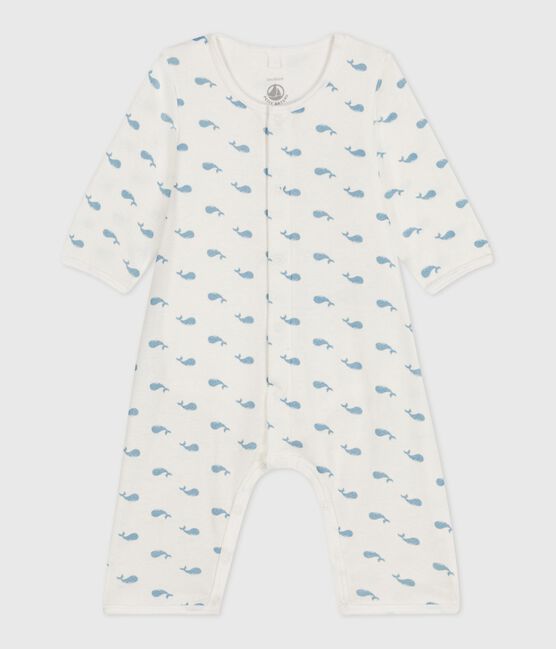 Bodyjama bébé sans pieds en coton imprimé baleines MARSHMALLOW/ ADRIATIC