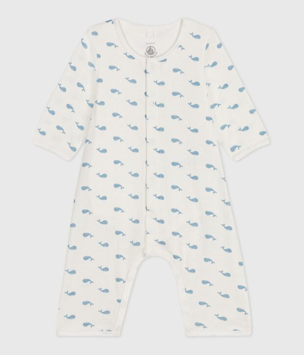 Bodyjama b&eacute;b&eacute; sans pieds en coton imprim&eacute; baleines blanc/bleu