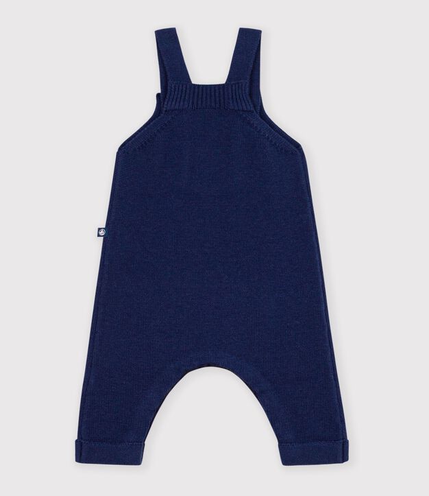 Salopette b&eacute;b&eacute; unie en tricot laine et coton bleu marine