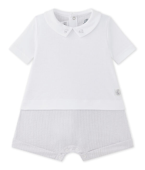 Combicourt bébé garçon bi-matière blanc ECUME/beige BEIGE