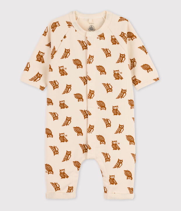 Combinaison longue imprim&eacute;e hiboux b&eacute;b&eacute; en coton &eacute;cru/marron