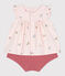 Ensemble naissance deux pièces en coton avec blouse volanté rose FLEUR/blanc MULTICO