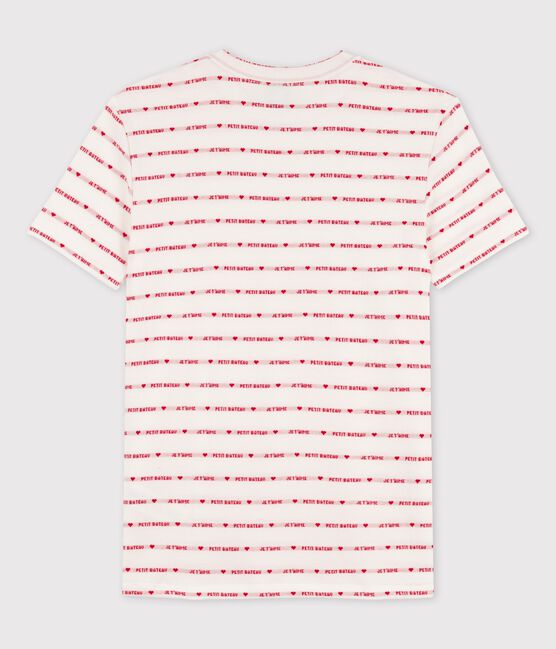 Tee-shirt L'ICONIQUE col rond en coton bio Femme blanc MARSHMALLOW/rouge TERKUIT