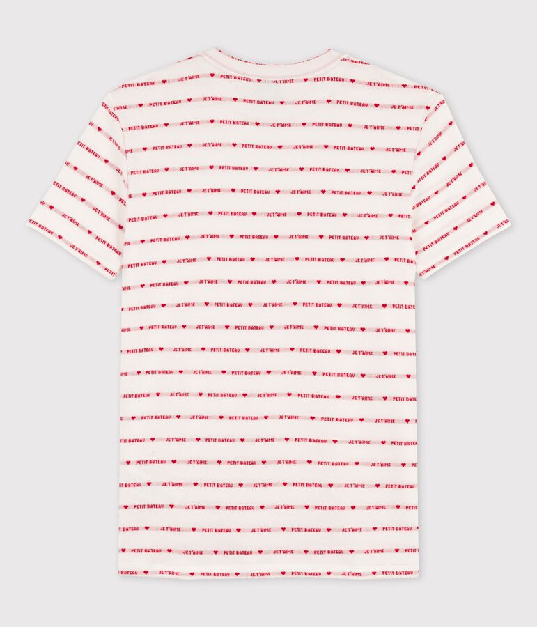 Tee-shirt L'ICONIQUE col rond en coton bio Femme blanc MARSHMALLOW/rouge TERKUIT