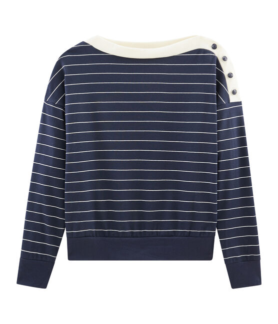 Sweat manches longues femme bleu SMOKING/beige COQUILLE
