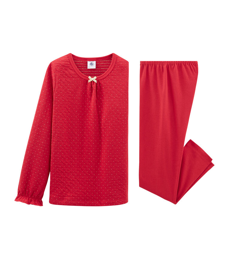 Pyjama petite fille en tubique et c&ocirc;te rouge/jaune