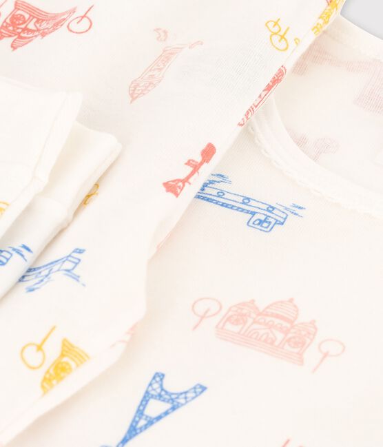 Pyjama snugfit Paris en coton enfant blanc MARSHMALLOW/blanc MULTICO