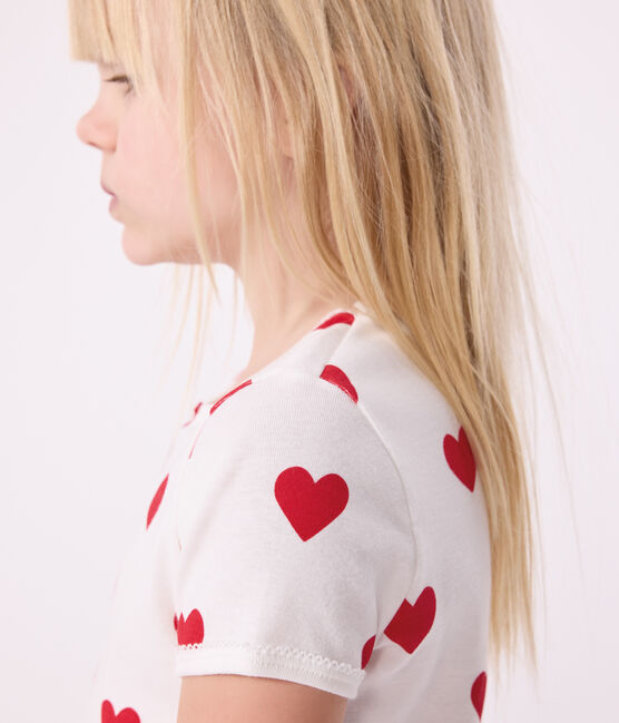Pyjacourt cœur petite fille en coton blanc MARSHMALLOW/rouge TERKUIT