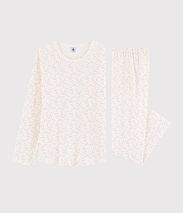 Pyjama pois multico fille - femme en coton biologique blanc/multicouleur