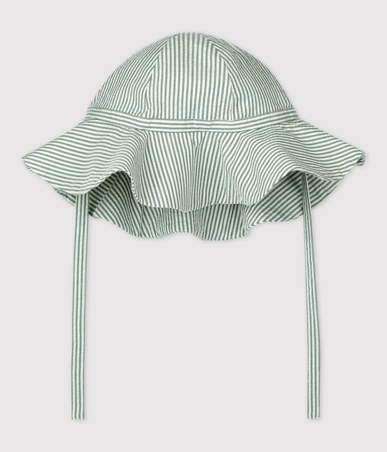 Capeline en seersucker rayé bébé. bleu BRUT/blanc MARSHMALLOW