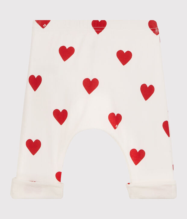 Pantalon b&eacute;b&eacute; c&oelig;urs rouges en coton biologique blanc/rouge
