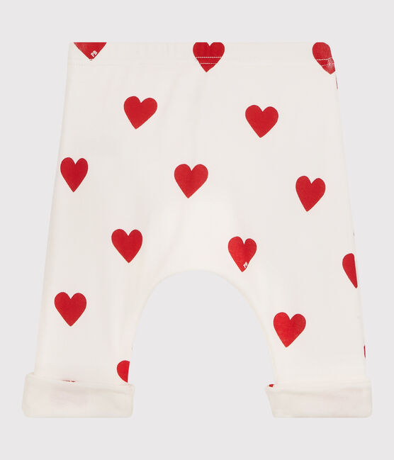 Pantalon bébé cœurs rouges en coton biologique blanc MARSHMALLOW/rouge TERKUIT