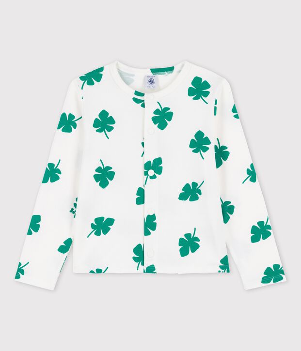 Cardigan imprim&eacute; en molleton enfant fille blanc/vert