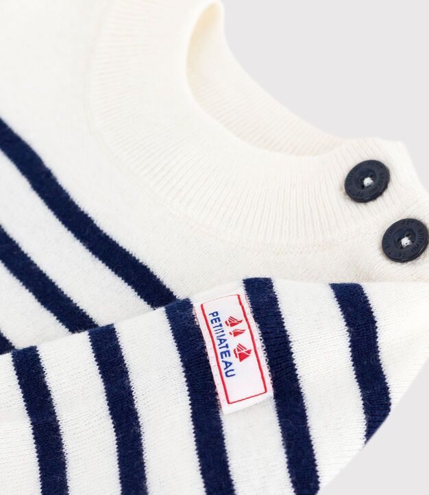 Pull marin b&eacute;b&eacute; en laine et coton &agrave; rayures bleu/bleu