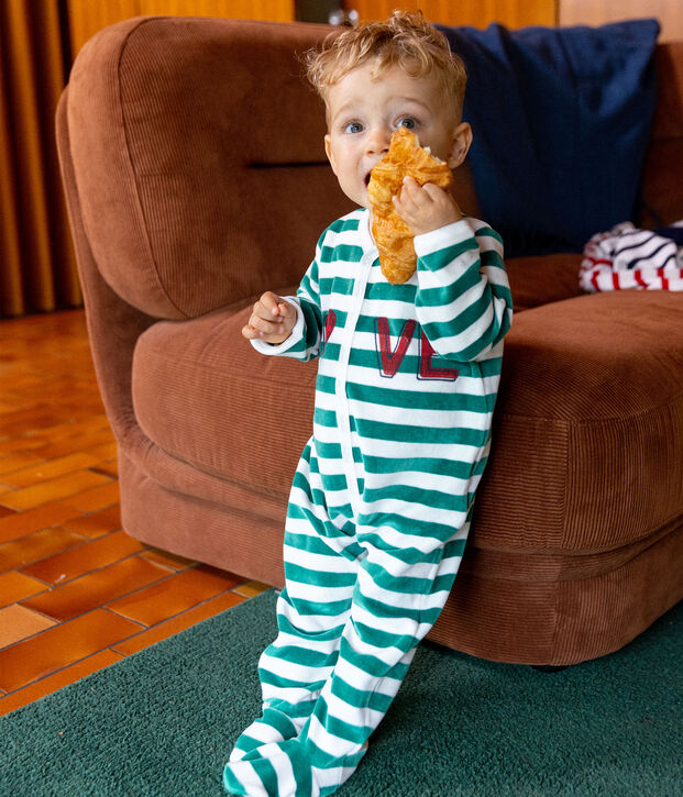 Dors-bien b&eacute;b&eacute; en velours vert/blanc