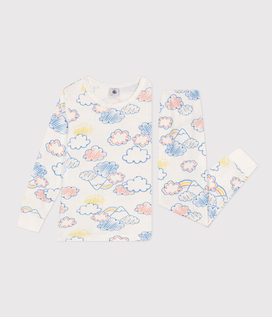 Pyjama imprimé motif nuage et arc-en-ciel en coton enfant blanc MARSHMALLOW/blanc MULTICO