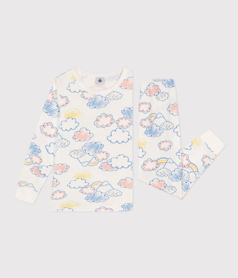 Pyjama imprim&eacute; motif nuage et arc-en-ciel en coton enfant blanc/multicouleur