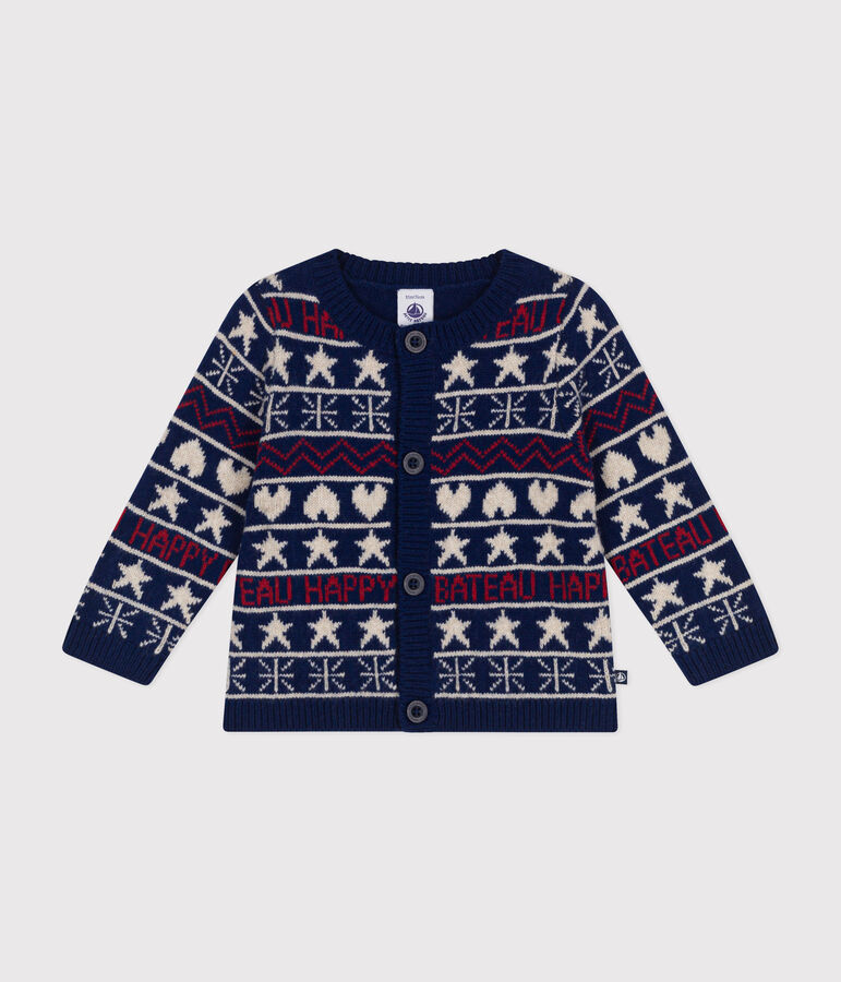 Cardigan en tricot b&eacute;b&eacute; bleu MEDIEVAL/blanc MULTICO