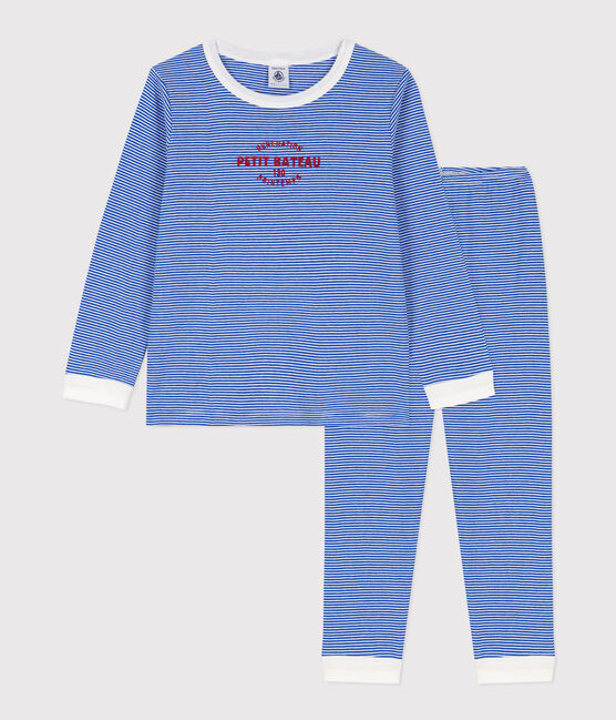Pyjama milleraies en coton enfant bleu PERSE/blanc MARSHMALLOW