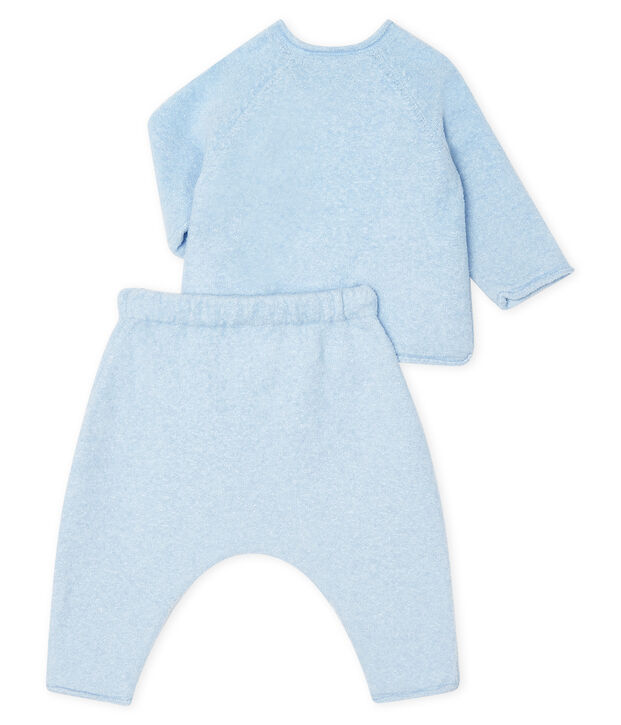 Ensemble deux pi&egrave;ces b&eacute;b&eacute; en coton, laine m&eacute;rinos et polyester bleu clair