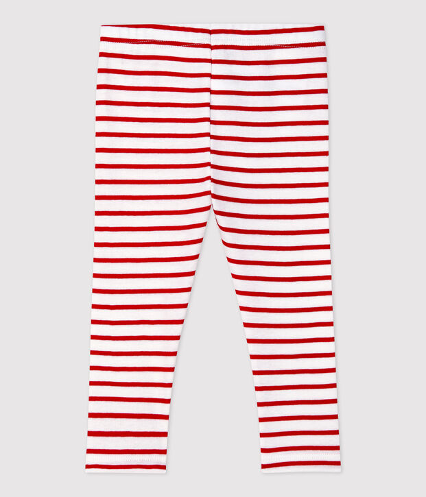 Legging en coton b&eacute;b&eacute;. blanc/rouge