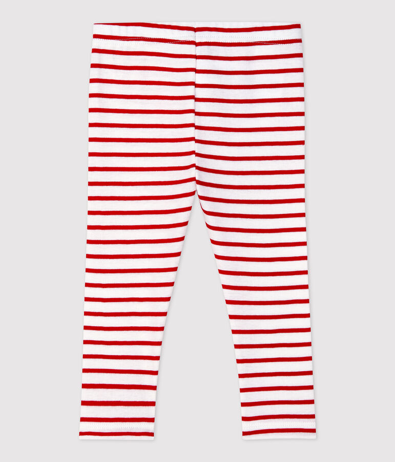 Legging en coton b&eacute;b&eacute;. blanc MARSHMALLOW/rouge TERKUIT