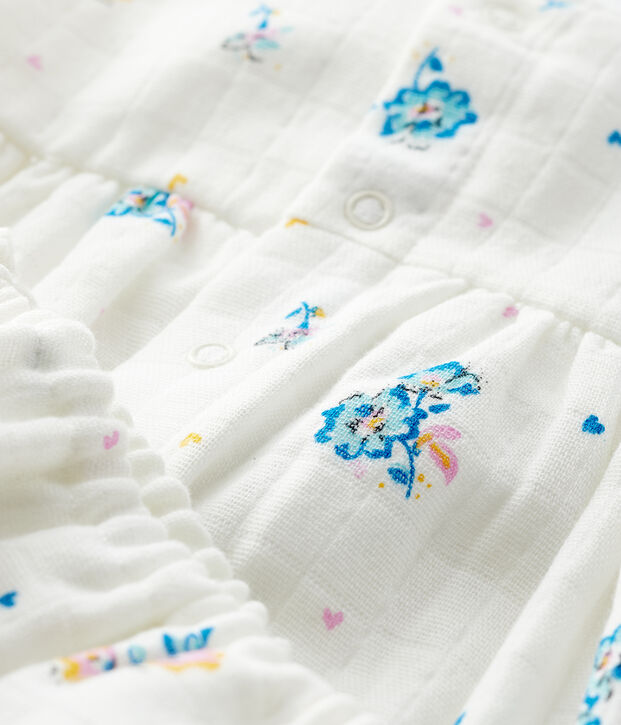 Robe fleurie manches longues avec bloomer b&eacute;b&eacute; fille en tissu couche blanc/multicouleur