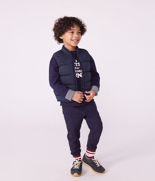 Doudoune enfant sans manche bicolore r&eacute;versible bleu/jaune