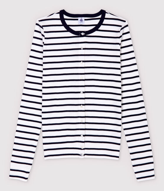 Cardigan iconique en coton rayé Femme blanc MARSHMALLOW/bleu SMOKING