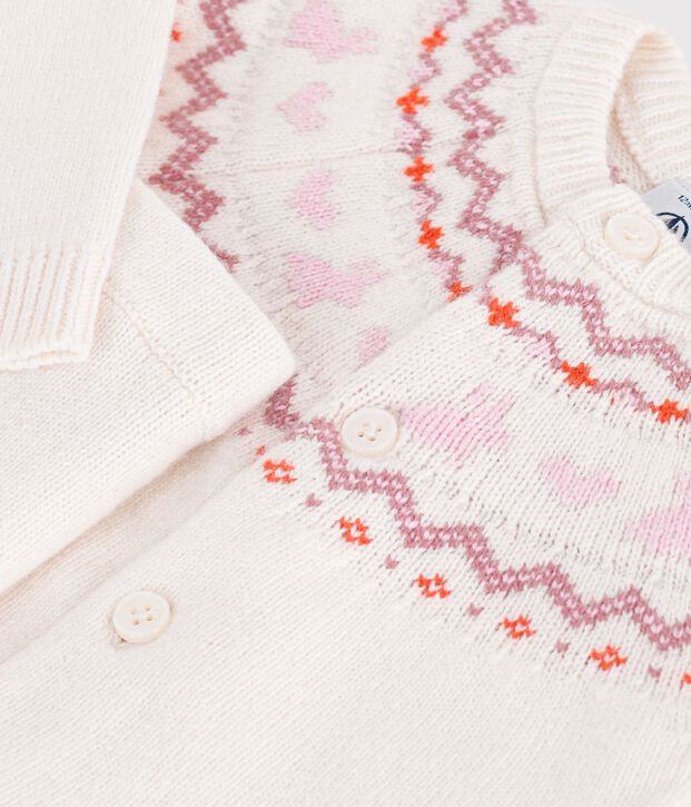 Ensemble b&eacute;b&eacute; en tricot &agrave; motif jacquard &eacute;cru/rose