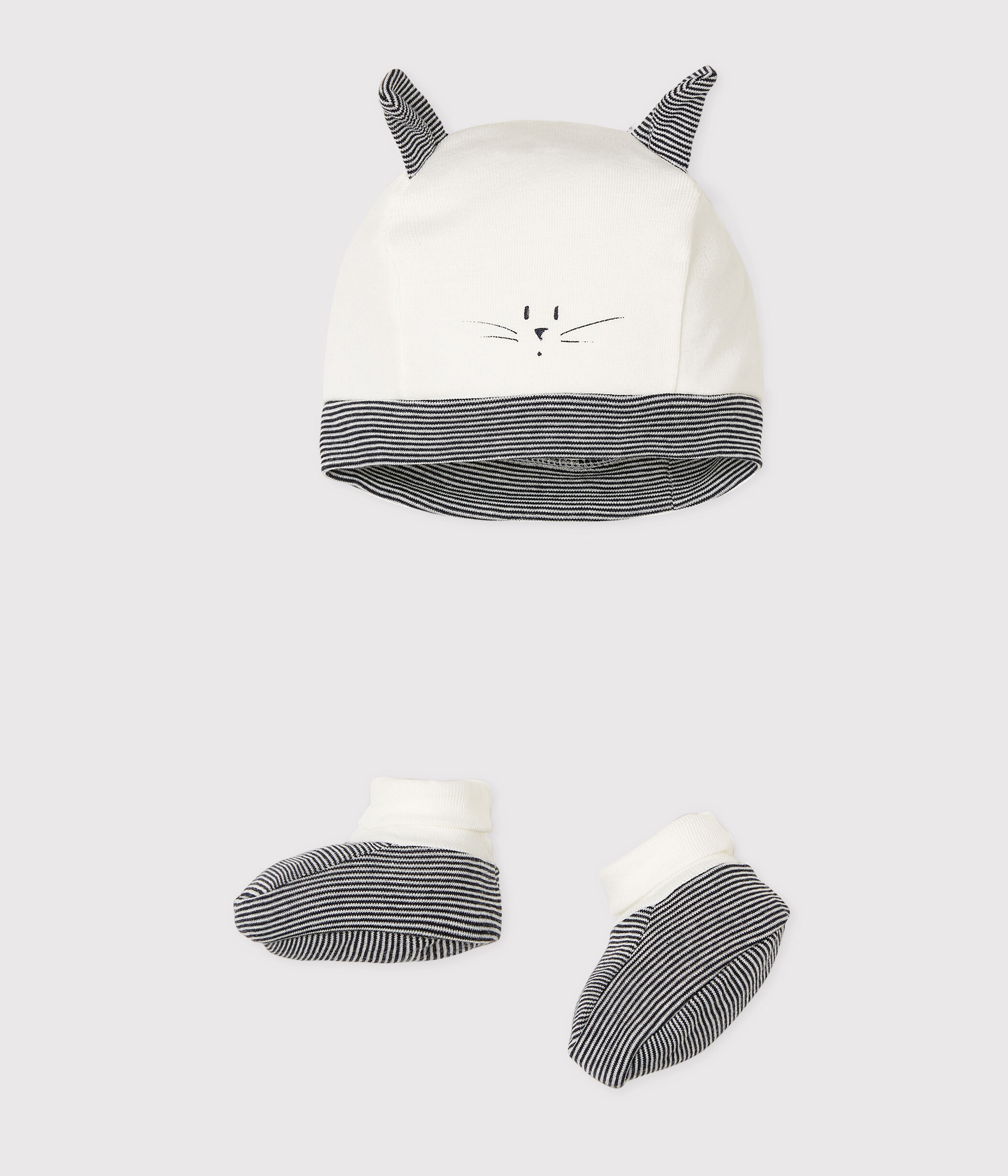 Lot bonnet naissance et chaussons bébé en côte variante Petit