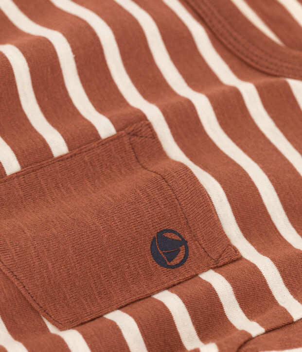 Tee-shirt manches longues en coton enfant gar&ccedil;on marron/&eacute;cru