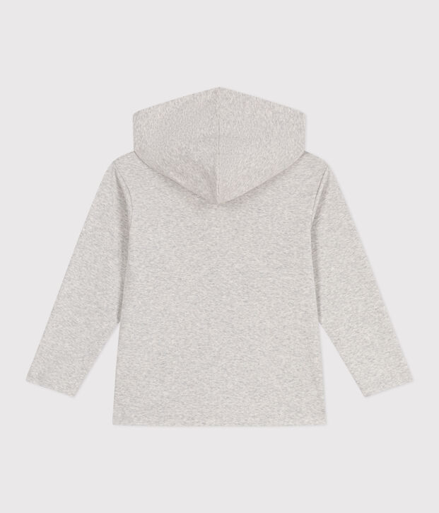 Sweatshirt zipp&eacute; &agrave; capuche enfant en coton uni gris chin&eacute; clair