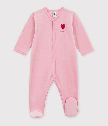 Pyjama bébé en velours uni avec motif placé