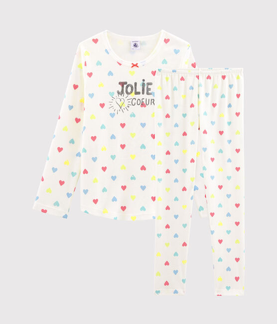 Pyjama petite fille en côte blanc MARSHMALLOW/blanc MULTICO