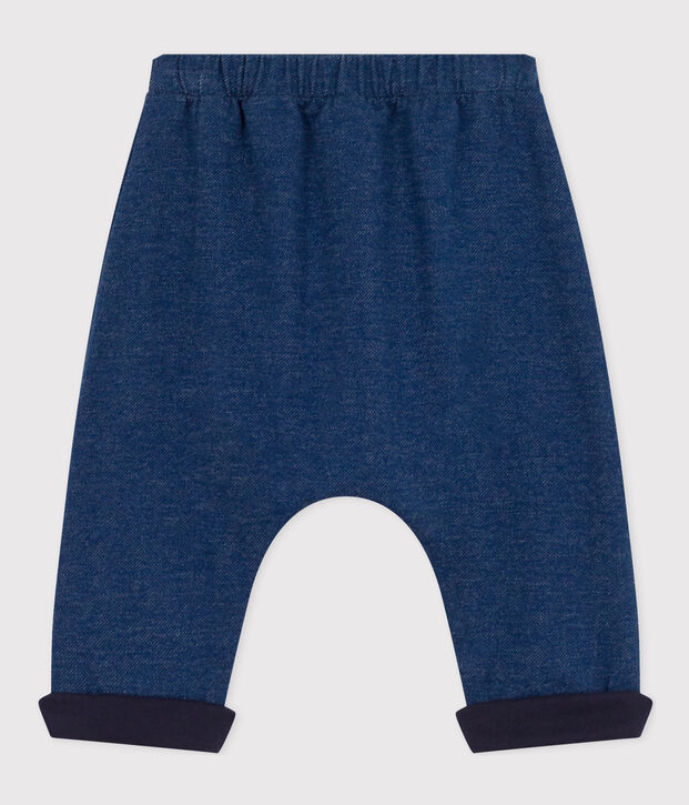 Pantalon sarouel b&eacute;b&eacute; en molleton effet denim bleu/beige