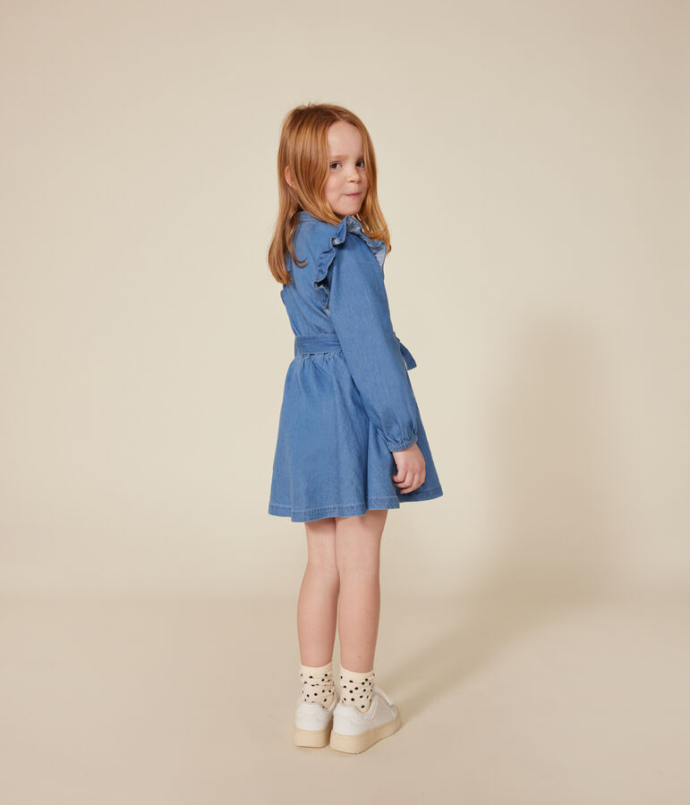 Robe &agrave; manches longues en denim l&eacute;ger enfant fille bleu