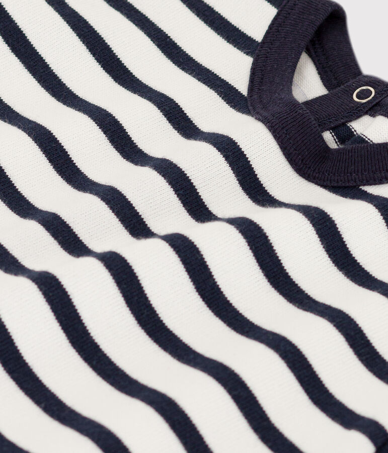 Combinaison courte b&eacute;b&eacute; ray&eacute;e marini&egrave;re en jersey &eacute;pais blanc MARSHMALLOW/bleu SMOKING