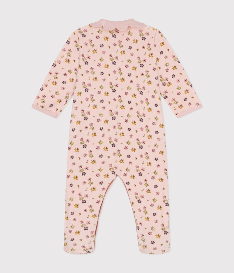 Pyjama en velours imprim&eacute; fleurs b&eacute;b&eacute; rose SALINE/blanc MULTICO