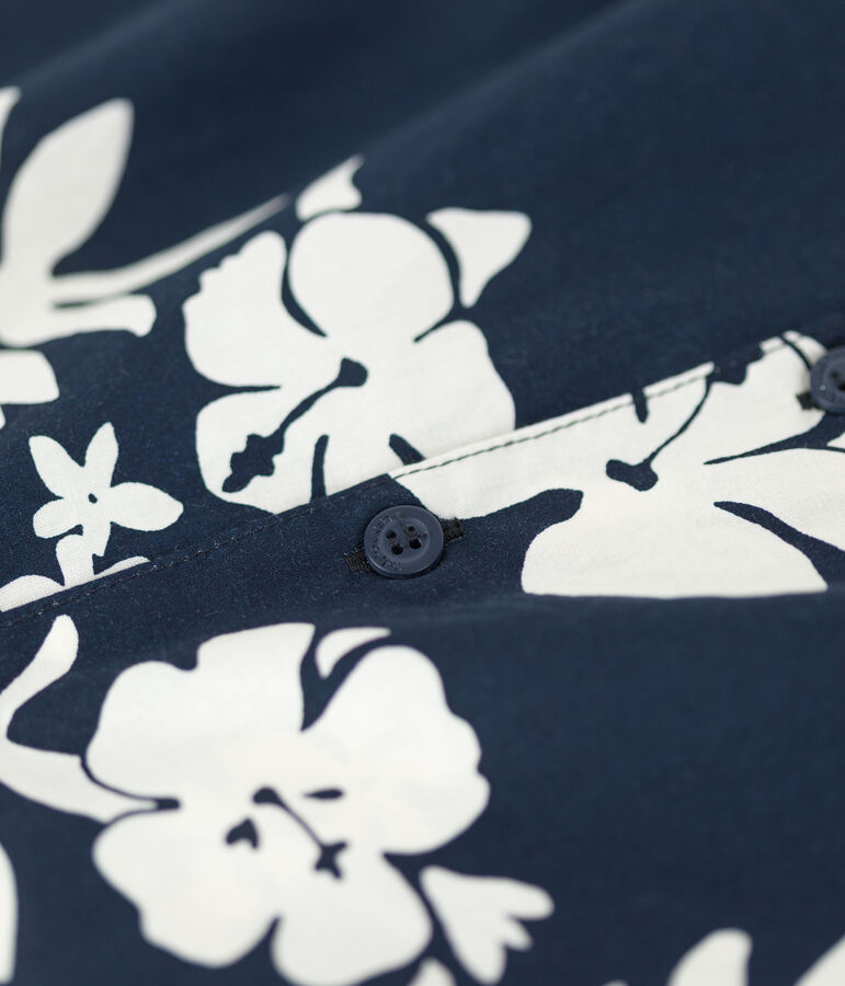 Chemise manches courtes en popeline enfant gar&ccedil;on bleu MEDIEVAL/blanc MARSHMALLOW