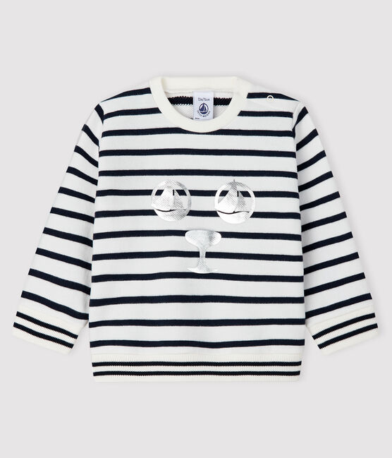 Sweatshirt bébé fille en molleton blanc MARSHMALLOW/bleu SMOKING