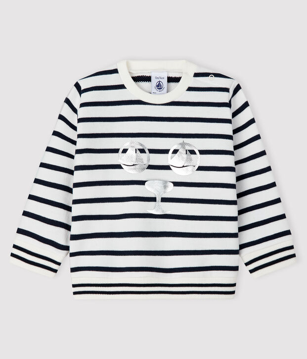 Sweatshirt b&eacute;b&eacute; fille en molleton blanc/bleu
