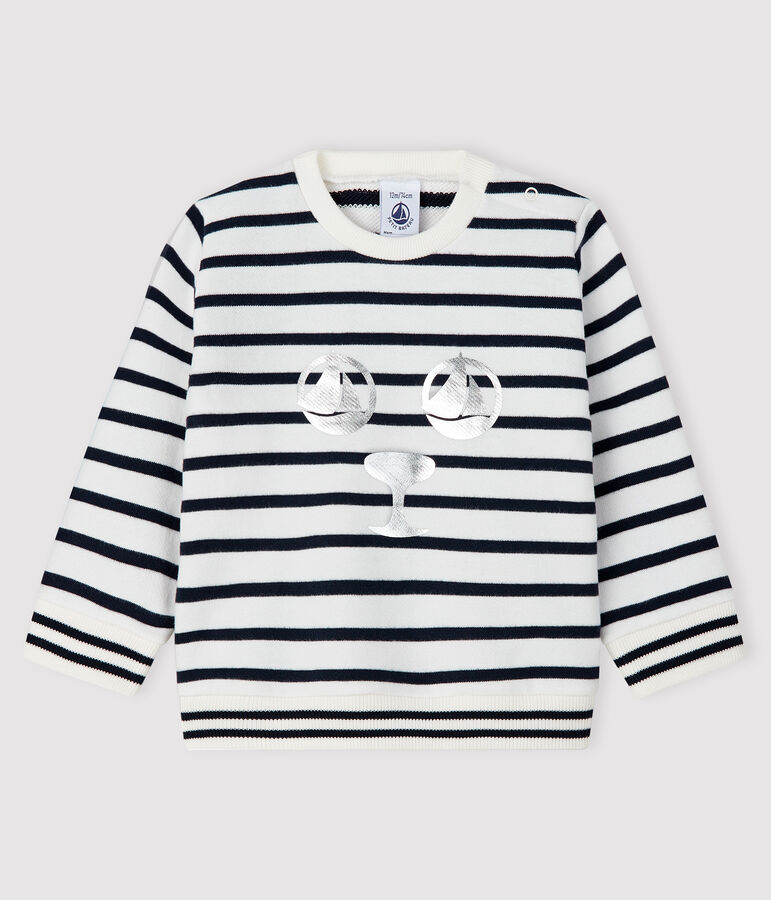 Sweatshirt b&eacute;b&eacute; fille en molleton blanc MARSHMALLOW/bleu SMOKING