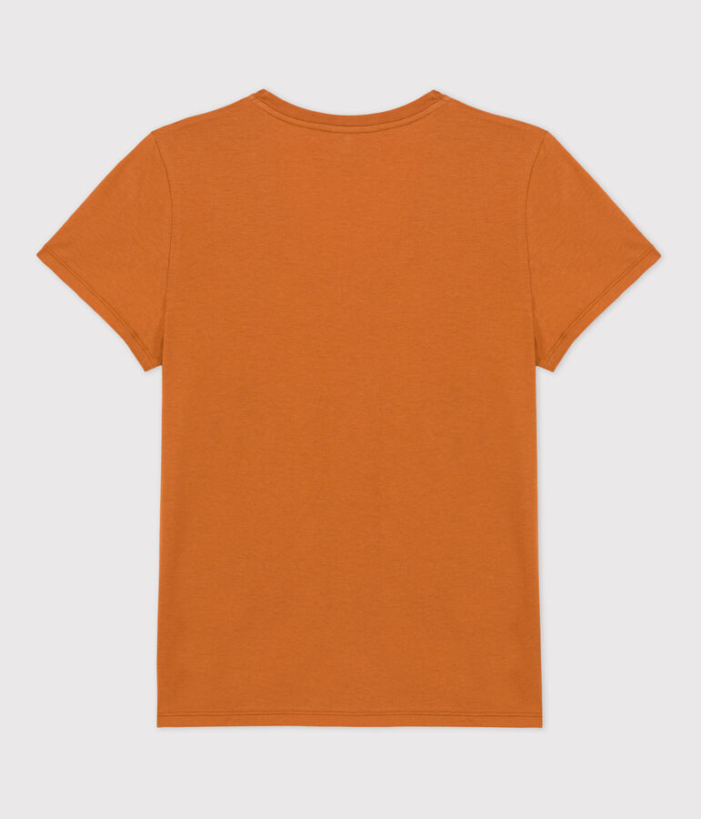 Tee-shirt LE DROIT col V en coton bio Femme marron ECUREUIL